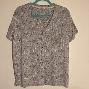 Lucky Brand Short Sleeve Pajama Top | Floral with Grey Background